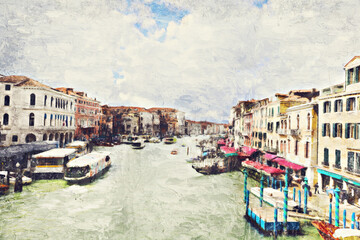 Obraz premium Impasto oil painting landscape view of Venice famous city at Italy.Venezia Italy.