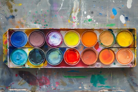 vibrant watercolor paints arranged in an artistic palette