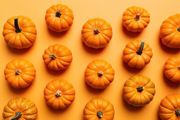 Top view pumpkins on bright background autumn concept