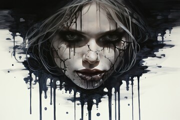 Vampire undead creature creepy  dripping ink drawing