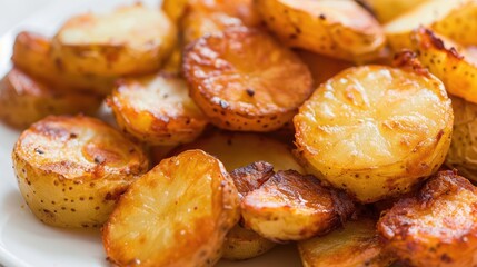 Close up Image of Fried Potatoes on a White Background