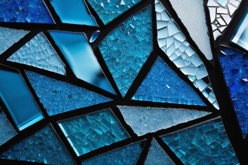 Luxurious sparkling ocean blue broken glass mosaic art. generative ai