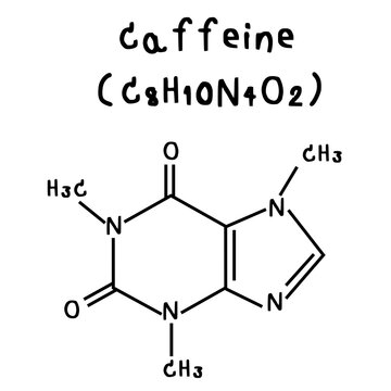 chemical structure of caffeine hand draw vector 