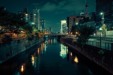 Fototapeta premium A tranquil river winding through a sleeping city