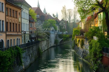 Fototapeta premium A tranquil river winding through a sleeping city