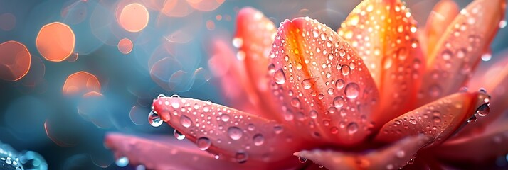 Beautiful pink flower with dew drops close-up macro photography