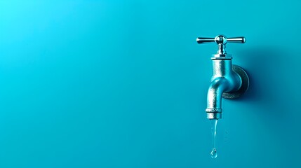 Minimalist Design of Water Faucet on Blue Background. Concept of Water Conservation. Clean, Simple Imagery for Various Uses. AI
