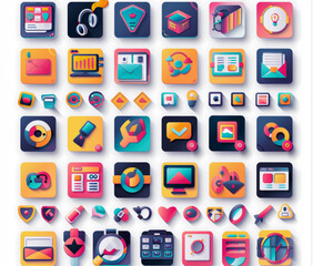 UI flat style vector icon set of file types and colors, PNG file format with white background, large set of colorful icon sticker sheet for graphic design software icons such as tiff,