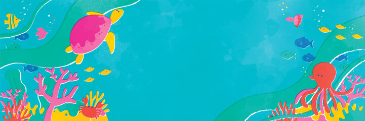 海の中の水彩タッチイラスト背景