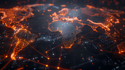 Digital map of the world with glowing connections between cities, representing global connectivity