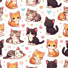 Obraz premium A pattern of cats and hearts image attractive lively has illustrative meaning illustrator.