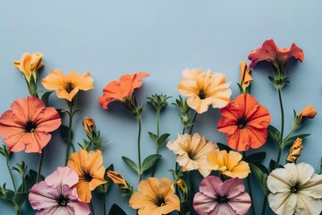 Spring Flowers Border with Copy Space on Blue Background - Mockup