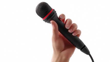 Hand gripping a modern microphone, detailed close-up
