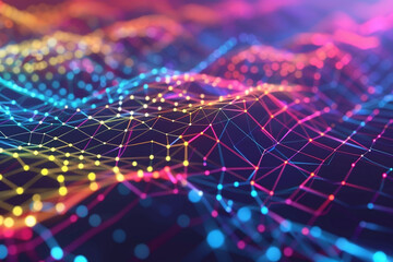 Obraz premium A matrix of colorful digital threads intersecting in a dynamic, abstract communication network.