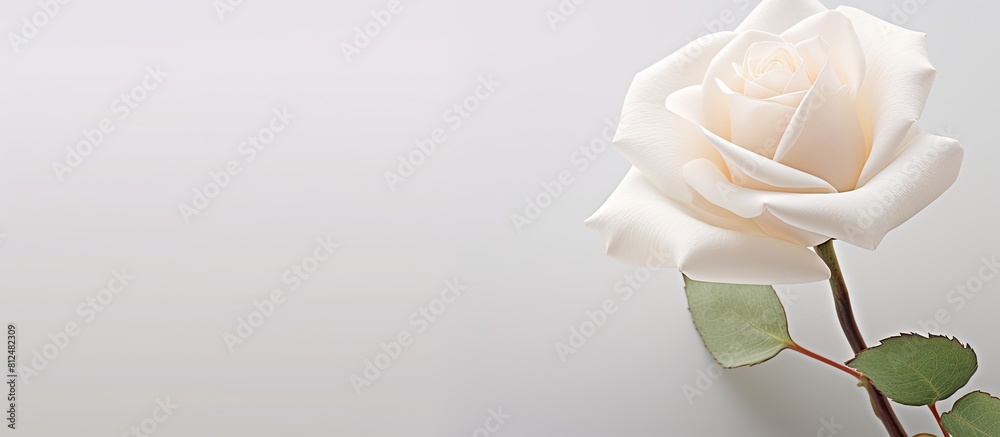 Poster An artificial white rose flower with a clean and minimalist aesthetic set against a simple white background creating a visually pleasing copy space image
