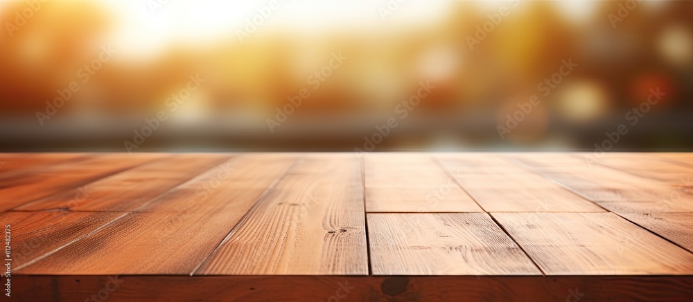Aufkleber An empty wooden table with a blurred abstract background providing ample copy space for text marketing promotions