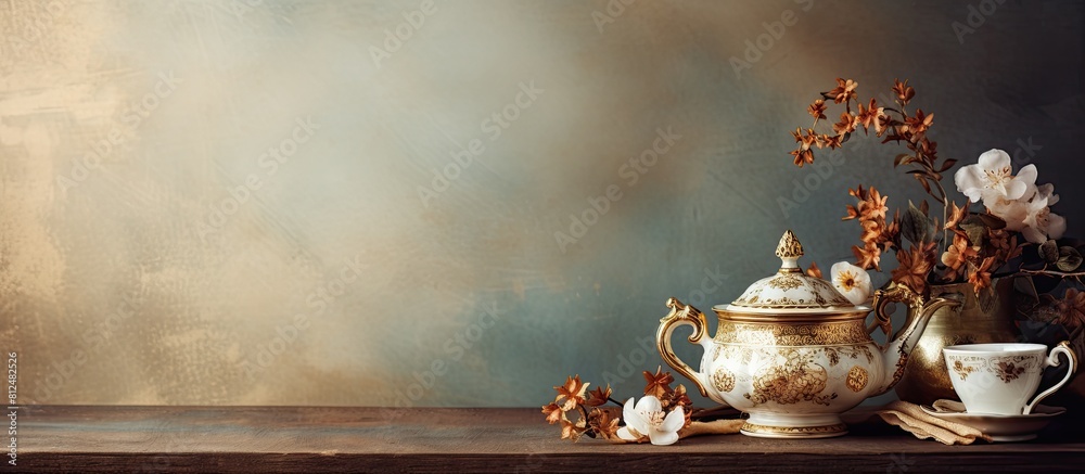 Poster an elegant vintage tableware decor enhances a vintage frame with inviting copy space for text