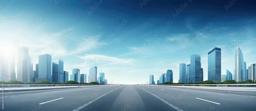 Aufkleber an empty road with a modern building in the background provides a captivating copy space image