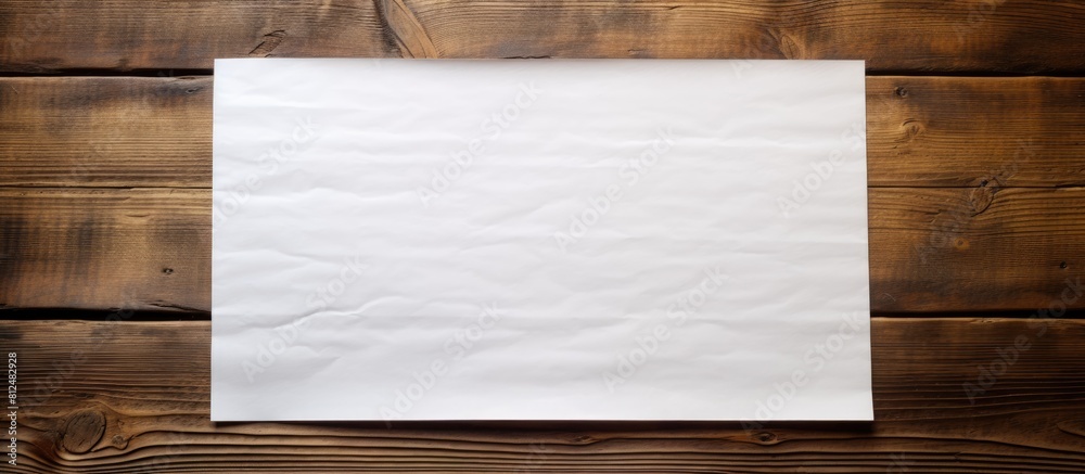 Poster an image of note paper on an aged wooden table with ample copy space