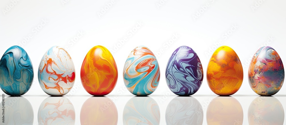 Poster An image of painted Easter eggs on a white background allowing for additional text or design elements in the empty areas of the image