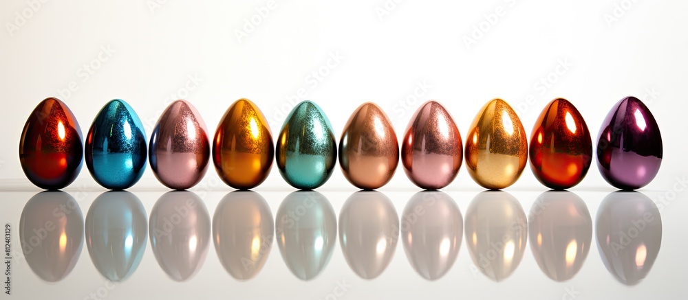 Poster An image of painted Easter eggs on a white background allowing for additional text or design elements in the empty areas of the image