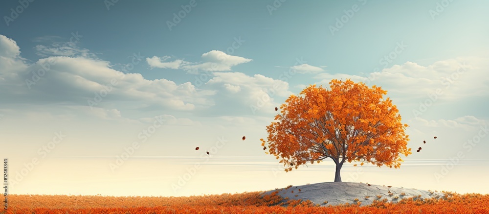 Poster An autumn landscape with an orange tree is depicted in the image with ample space for writing or graphics