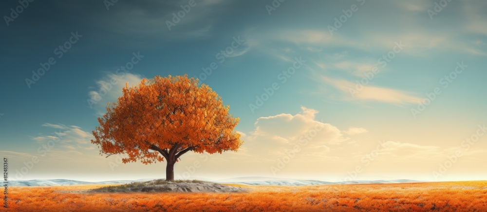 Poster An autumn landscape with an orange tree is depicted in the image with ample space for writing or graphics
