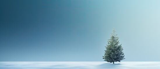 An invitation mockup with a blue spruce tree on a blurry blue background featuring copy space for text