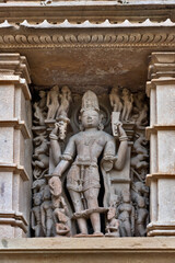 Khajuraho, India: World-famous reliefs on temple facades. Sandstone temples date back to the 10th and 11th centuries and are a UNESCO World Heritage Site. 