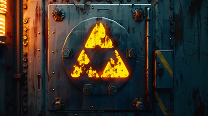 Grungy industrial door with hazard symbol