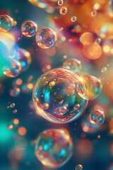 Colorful bubbles floating in a blue and orange background.
