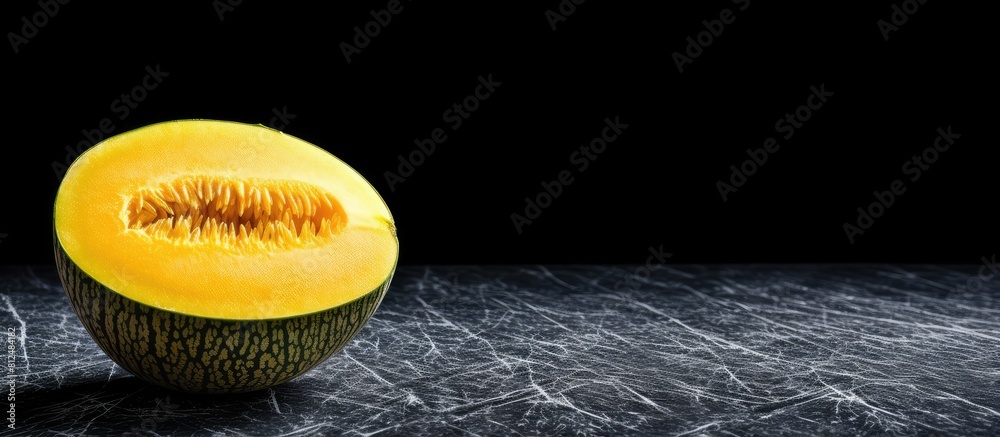 Aufkleber A fresh and colorful yellow melon placed on a black stone surface with a top down perspective offers a captivating image with plenty of room for additional content