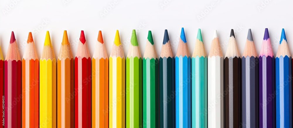Poster colorful drawing pencils arranged on a white wooden surface creating an educational concept the dive