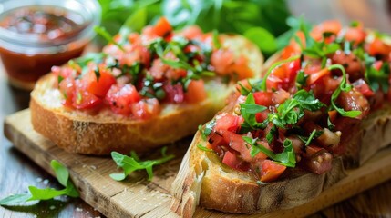Bread with tomato sauce and mixed greens