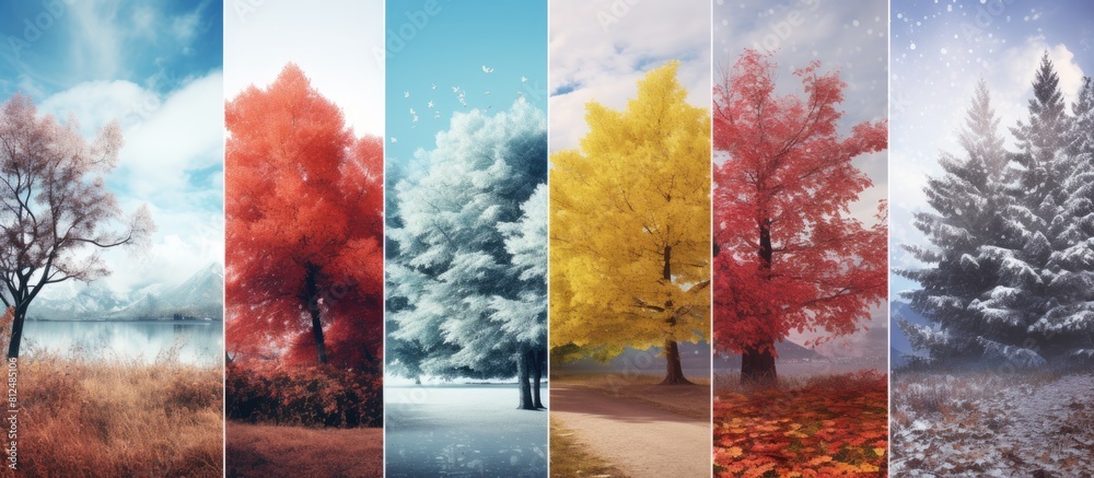 Poster vertical nature banners featuring winter spring summer and autumn scenes create a captivating collag