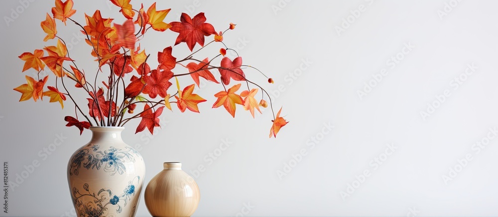 Poster a beautiful home interior with various decor elements featuring a lovely display of vibrant autumn l
