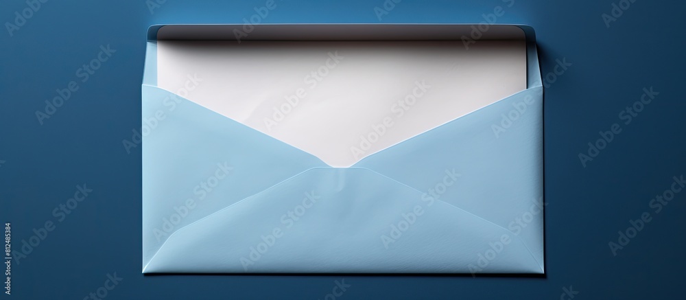 Fototapete a blank card being inserted into an opened blue envelope by a hand with space for writing. creative 