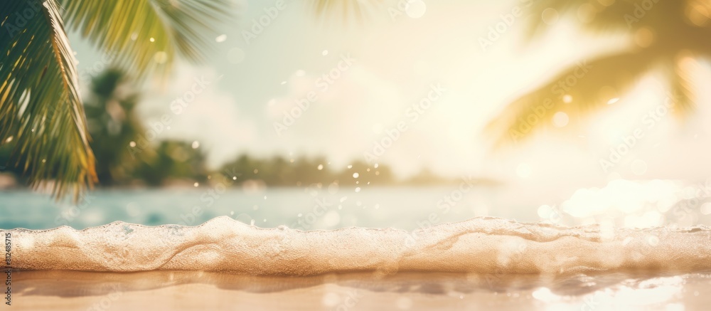 Poster Abstract background with a blurred tropical beach and bokeh sunlight waves providing ample copy space for an image