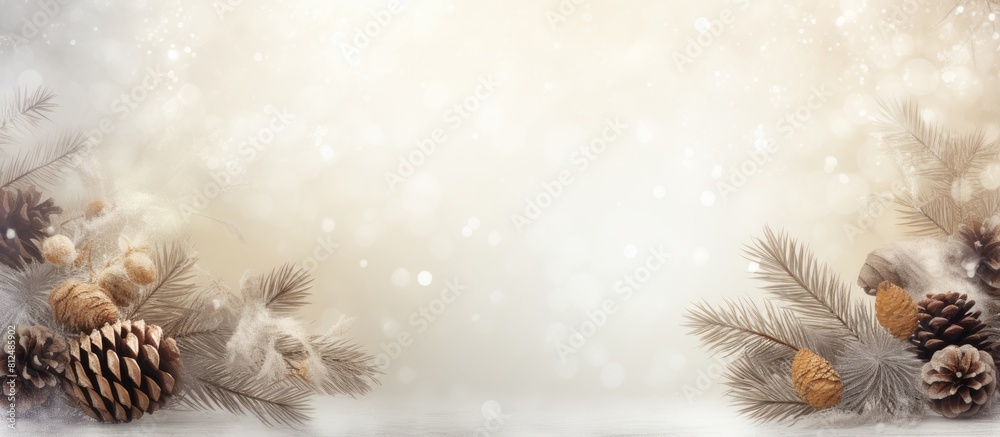 Poster holiday background with branches and cones perfect as a cozy christmas image with ample space for te
