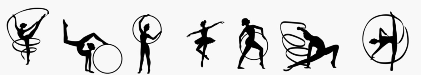 set of gymnastics silhouette. Female artistic gymnastics silhouette.