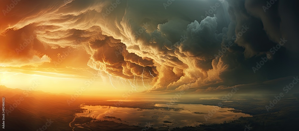 Aufkleber sunrise with epic storm clouds captured in a detail shot providing ample copy space image