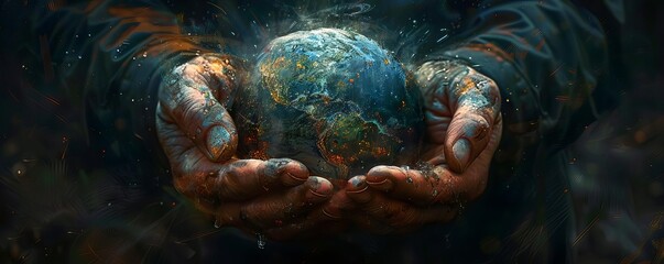 Lavalike hands gently holding the Earth, depicting the raw power of nature