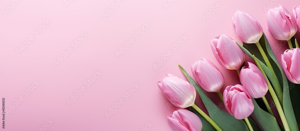 Aufkleber a charming greeting card featuring easter eggs and tulip flowers against a delightful pink backgroun