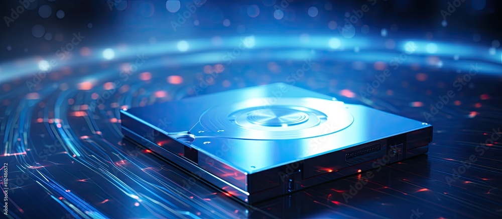 Poster Check out my portfolio for a captivating image of a harddisk against a stunning fiber optical background Perfect for copy space