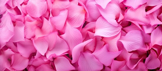 Fototapeta premium A close up of pink Bougainvillea flower petals in a field providing copy space and a natural background texture for your design needs