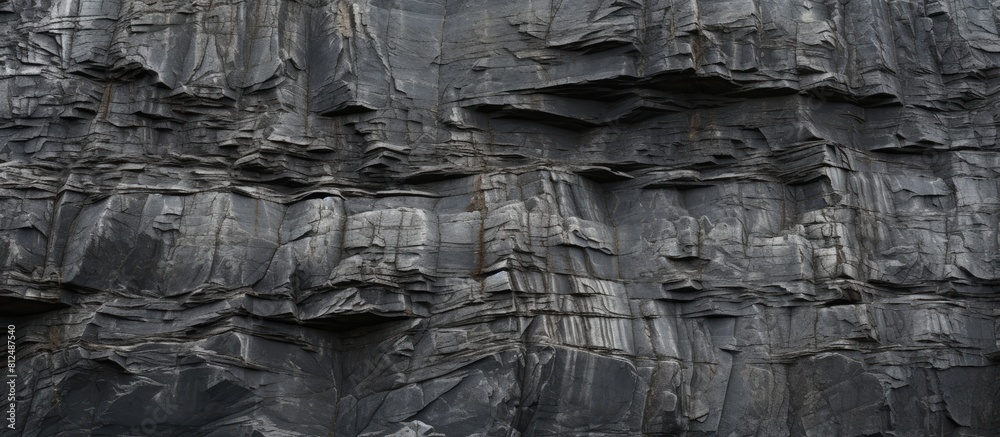 Aufkleber a close up of a rough and dilapidated stone wall resembling a dark cliff the gray texture of the sto
