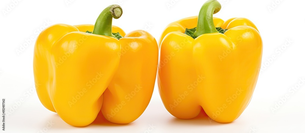 Wall mural a close up shot of two raw yellow sweet peppers with a white background these fresh organic peppers 