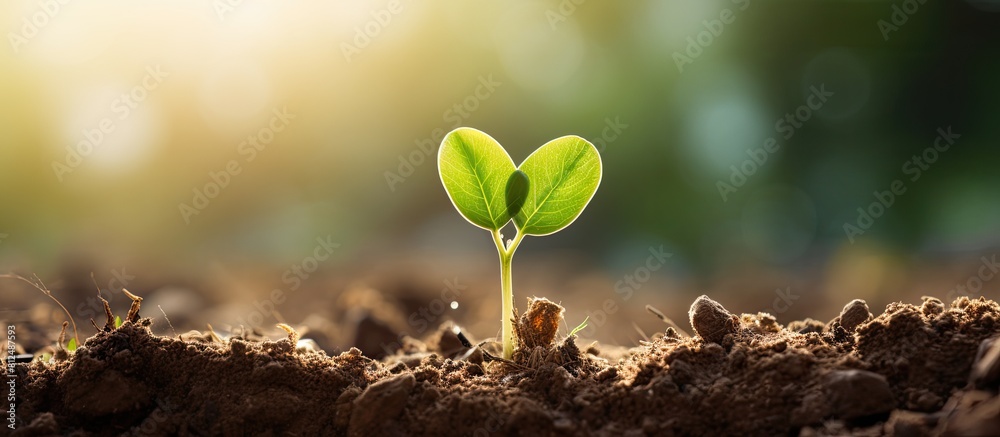 Poster A close up of a sprouting plant with the soil Copy space image representing the concept of combining nature conservation and agriculture through planting beet seedlings in the ground