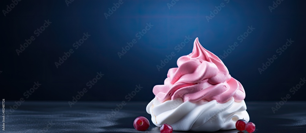 Aufkleber A close up view of a party art concept featuring a sweet pink meringue on a dark blue background creating a visually appealing copy space image