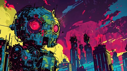 Obraz premium Sentient Robotic Virus Threatens Technological Takeover Adventurers Race to Find a Cure Before It s Too Late